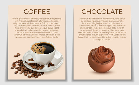 Advertisement for coffee and chocolate. Vector illustration of a banner template for advertising coffee and chocolate. Sketch for creativity.