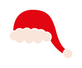 Cute red Santa Claus hat on white background. Hat with pompon icon. Simple Christmas, and New Year icon