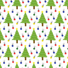 Pattern with Christmas tree and balls. Preparing for the new year and Christmas. For covers, brochures, advertising flyers, prints and posters, packaging materials, souvenirs.
