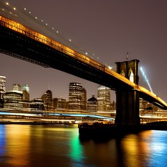 Fototapeta na wymiar Lighted Brooklyn Bridge during Nighttime
