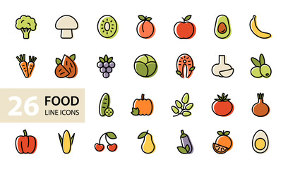 Healthy food color icons set