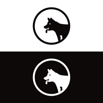 Black and white dog animal logo design 