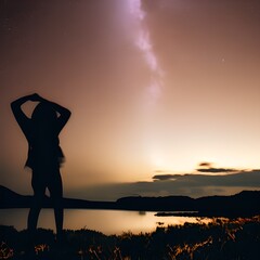 Fototapeta premium Silhouette Photography Of Person Under Starry Sky