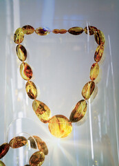 Amber beads on the glass shelf