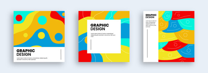 Abstract fluid colorful background set. Square post template collection.