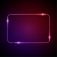 Neon Frame with Glow, and Sparkles. Electronic Luminous Rounded Rectangle Frame in Red Colors, for Entertainment Message or Promotion Theme on Dark Background