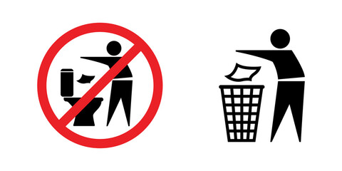 Throw in the trash, Do not throw in the toilet symbols isolated PNG