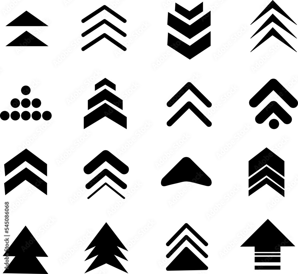 Poster set swipe up arrows icon. group arrows directed upwards. different black arrows sign. scroll or swip