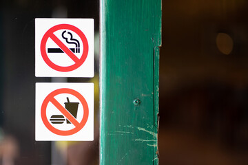 No smoking sign and no food is allowed in the area