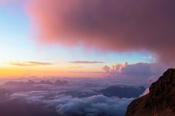 Beautiful sunrise in the Civetta range, Dolomites mountains in autumn