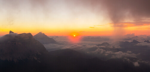 Beautiful sunrise in the Civetta range, Dolomites mountains in autumn