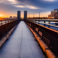 Concrete Bridge Near Buildings during Golden Hour