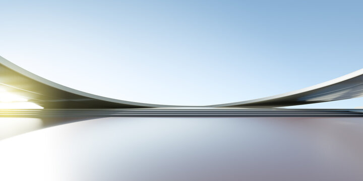 3d render of abstract futuristic architecture with concrete floor.