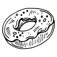 Vector Donut in a doodle style. Line art, sketch dessert