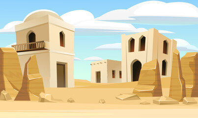 Arab clay hut. Middle Eastern adobe dwelling. Africa and Asia traditional house. Vector.