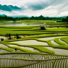 Scenic View of Rice Paddy 