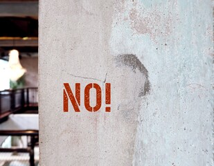 Old grunge wall with text inscription NO!, concept of rejection, to say that one will not accept or...