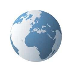 Simple Blue Earth Globe Design on Transparent Background - Europe, Africa, Middle East Side 