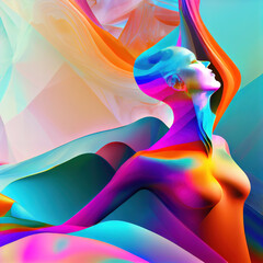 Vivid digital artwork showcasing a dreamlike figure amid vibrant waves. Perfect for themes of creativity, expression, and modern design. Ideal for unique backdrops.  generative ai  