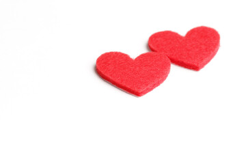 Valentines day background with two hearts on the white background. Concept of recognition of love, romantic relationships, Happy Valentine's day. Copy space