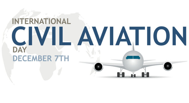 International Civil Aviation Day, White airplane and globe on white background.