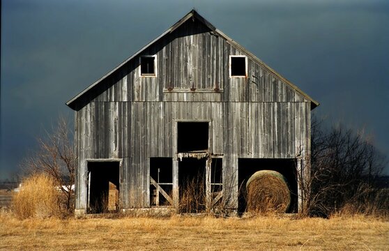 Old Barn With Hay Bale