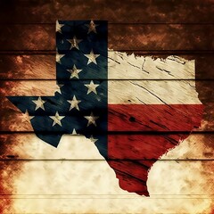 Abstract American Flag In The Shape Of Texas On Wood Planks | Created Using Midjourney and Photoshop
