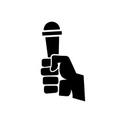 hand holding a microphone for Podcast or singer vector icon.