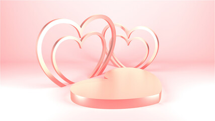 Minimal heart shapes background mock up podium