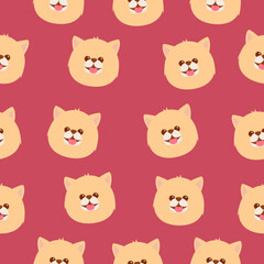 Seamless pattern with happy smiling dog on pink background