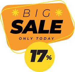 Seventeen 17 percent big sales only today banner label yellow
