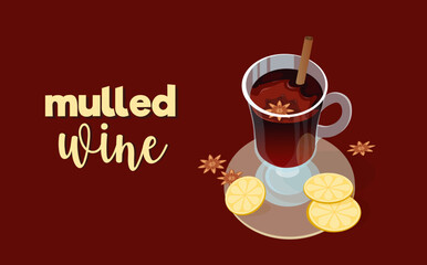 winter mulled wine with cinnamon, Hot Christmas drink mulled wine with orange and spices