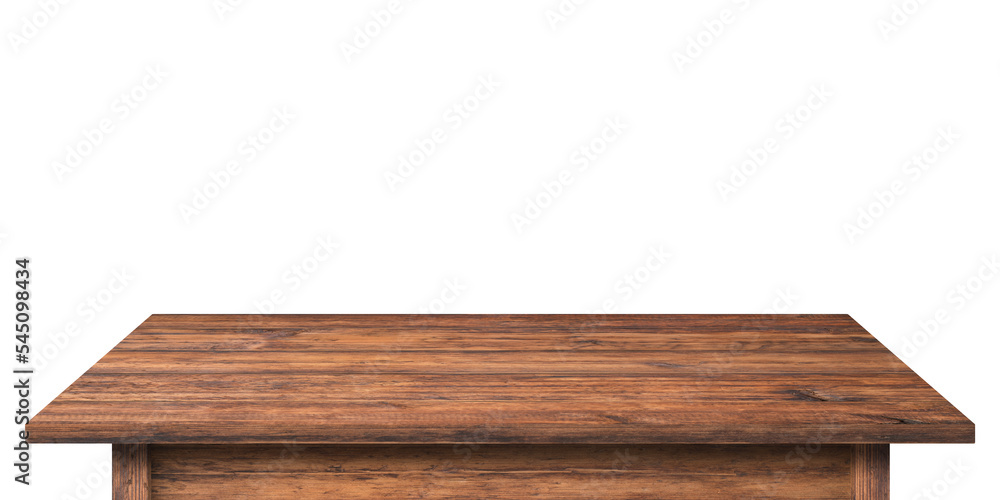 Poster rustic tabletop isolated on white background. wooden table with empty space