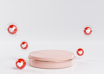 Podium Pedestal Pink Stand Show Cosmetic Product  Love Heart Ball Icon Social Media 3D Render © natanaelginting