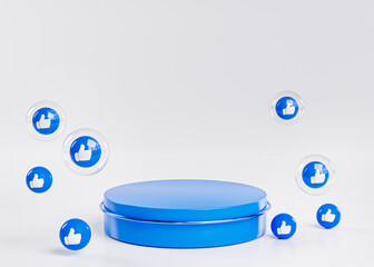 Podium Pedestal Blue Stand Show Cosmetic Product  Like Thumb Up Ball Icon Social Media 3D Render © natanaelginting