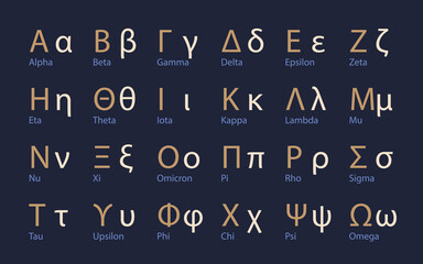 greek alphabet letters, ancient antique signs font. vector illustration