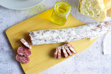 Zenith view. The fuet is a fine sausage from Catalonia, cured made with pork.