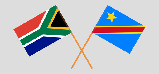 Crossed flags of South Africa and Democratic Republic of the Congo. Official colors. Correct proportion