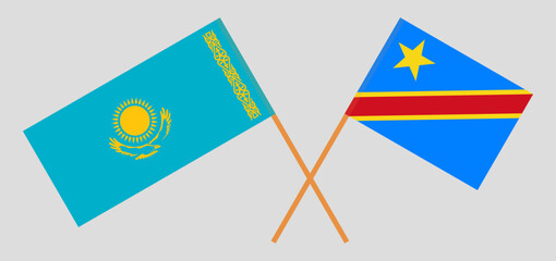 Crossed flags of Kazakhstan and Democratic Republic of the Congo. Official colors. Correct proportion