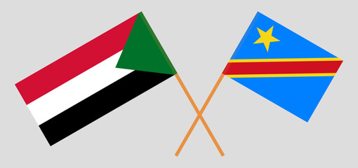 Crossed flags of the Sudan and Democratic Republic of the Congo. Official colors. Correct proportion