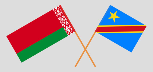 Crossed flags of Belarus and Democratic Republic of the Congo. Official colors. Correct proportion