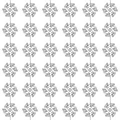 Rolgordijnen Line drawing in black on white background. Vertical pattern of flowers, leaves repeating, seamless. © sutthichai
