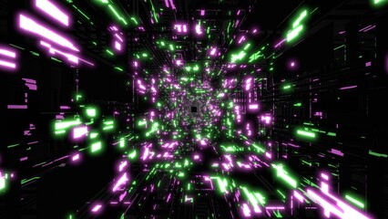 Obraz premium VJ トンネル サイバー ネオン 発光 緑 紫 [別Verあり]