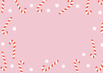A Candy Cane Border On A Pink Background. Hand Drawn Simple Illustration. Isolated Vector Graphic. Great For Social Media Post, Promotion, Advertising, or Holiday Greeting Card.
