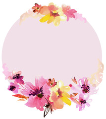 Pink and yellow watercolor floral composition