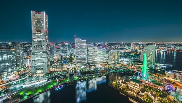 【神奈川県・横浜市】横浜みなとみらいの都市夜景　タイムラプス映像　ズームイン　
Yokohama Minato Mirai City Night View - Kanagawa, Japan - Time lapse video - zoom in
