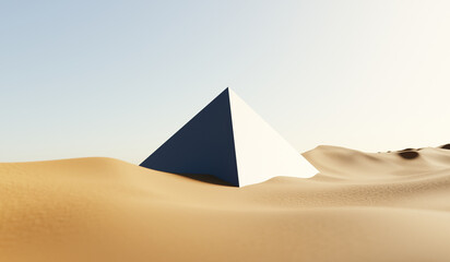 Fototapeta na wymiar Surreal desert landscape with pyramid. 3D rendering.