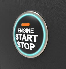 a engine start stop button with blue shine. 3d illustration