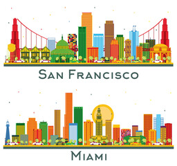 Miami Florida and San Francisco USA City Skyline Set