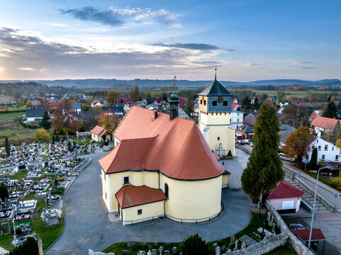 Kaplica Czaszek (skull chapel) in Kudowa Czermna, Poland, aerial shot.